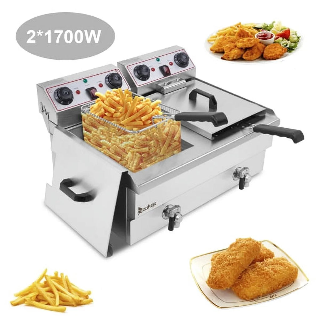 16.9QT / 16L Total Capacity Stainless Steel Faucet Double Tank Deep Fryer F225597
