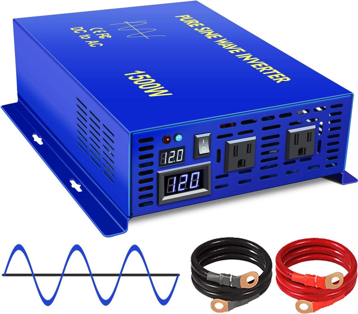 1500W Pure Sine Wave Power Inverter 12V DC to 110V 120V AC L7655
