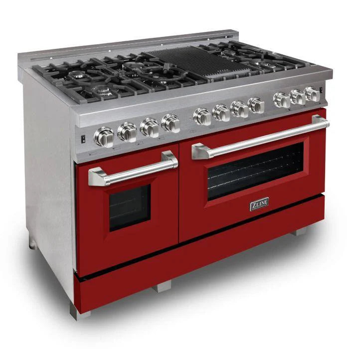 48 in. Gas Burner Electric Oven Range with Red Matte Door V8516