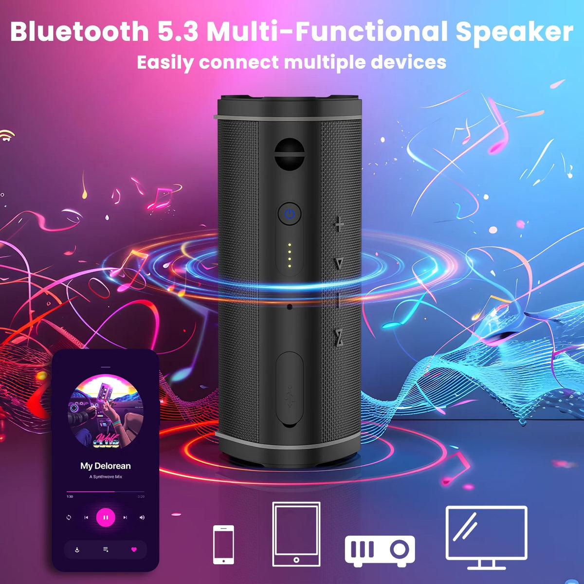 IPX6 Waterproof Portable Bluetooth Speaker with Subwoofer W94886