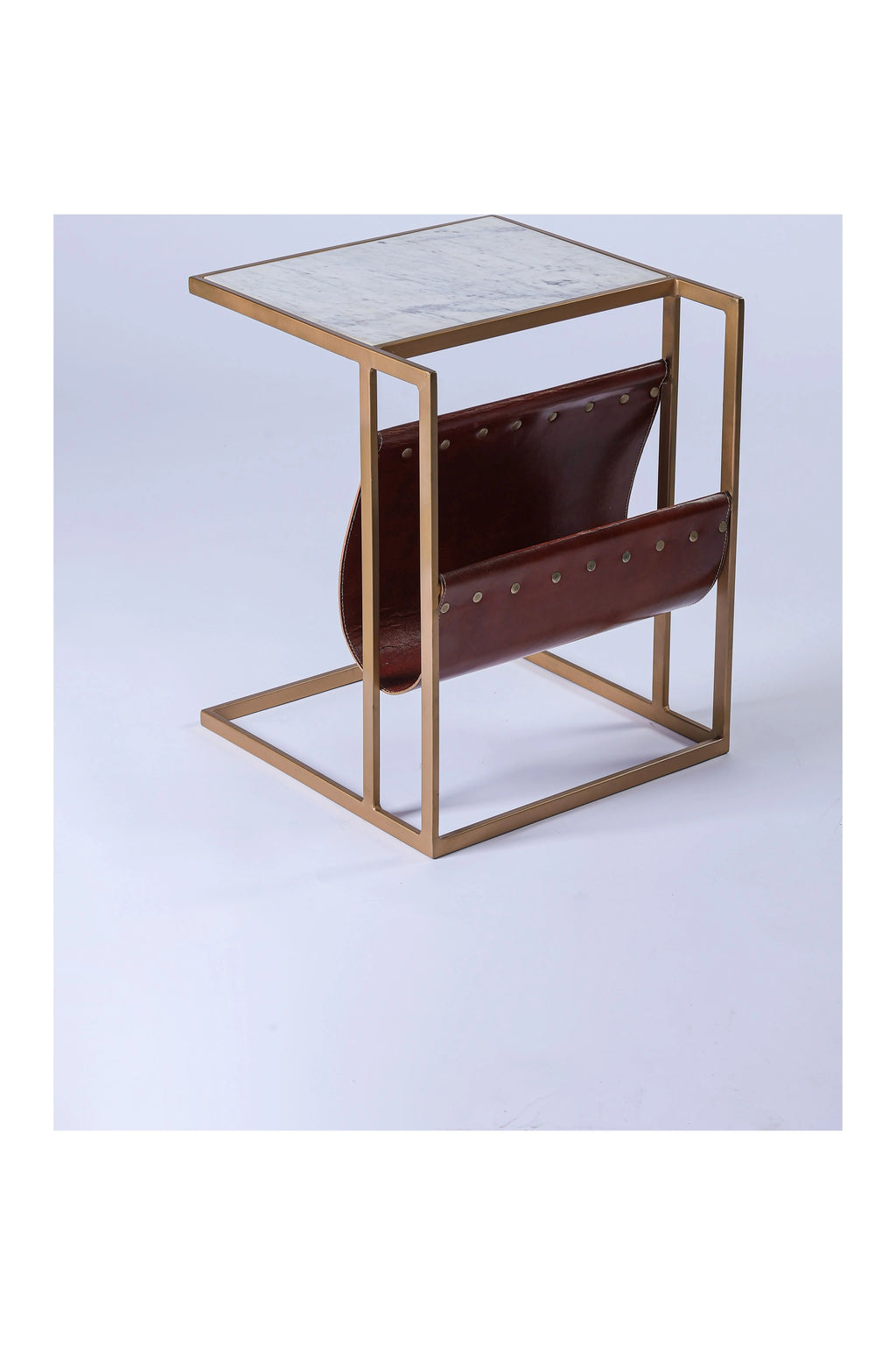 Marble Top Side Table with Magazine Sling C10147