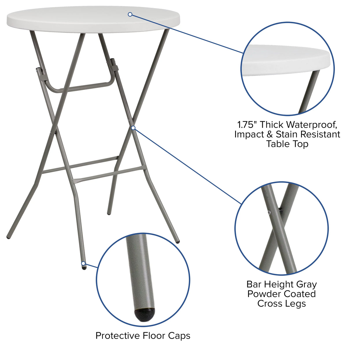Round White Plastic Bar Height Folding Event Table I67740