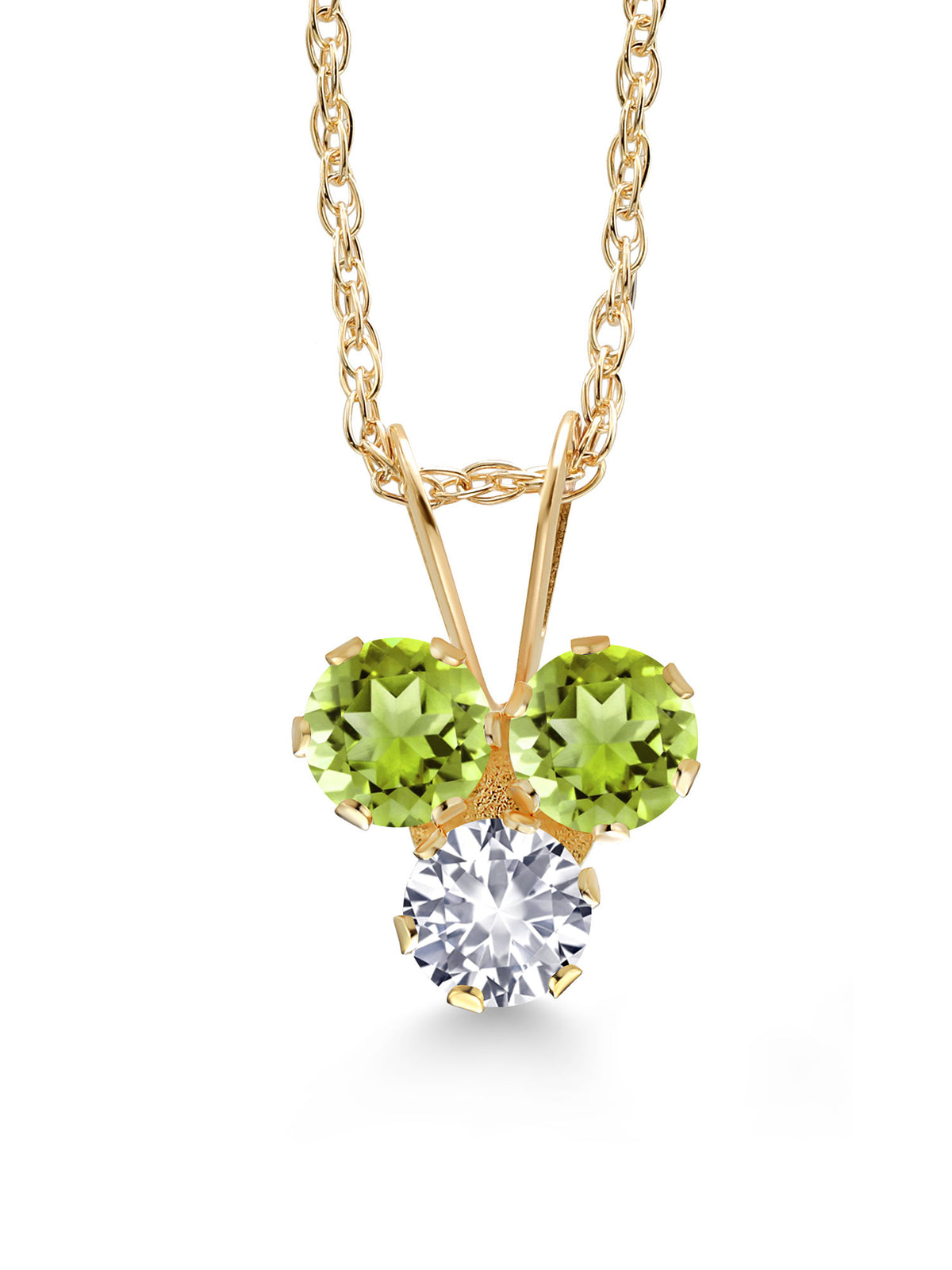 14K Yellow Gold Green Peridot and White Created Sapphire 3-Stone Pendant Necklace X329545