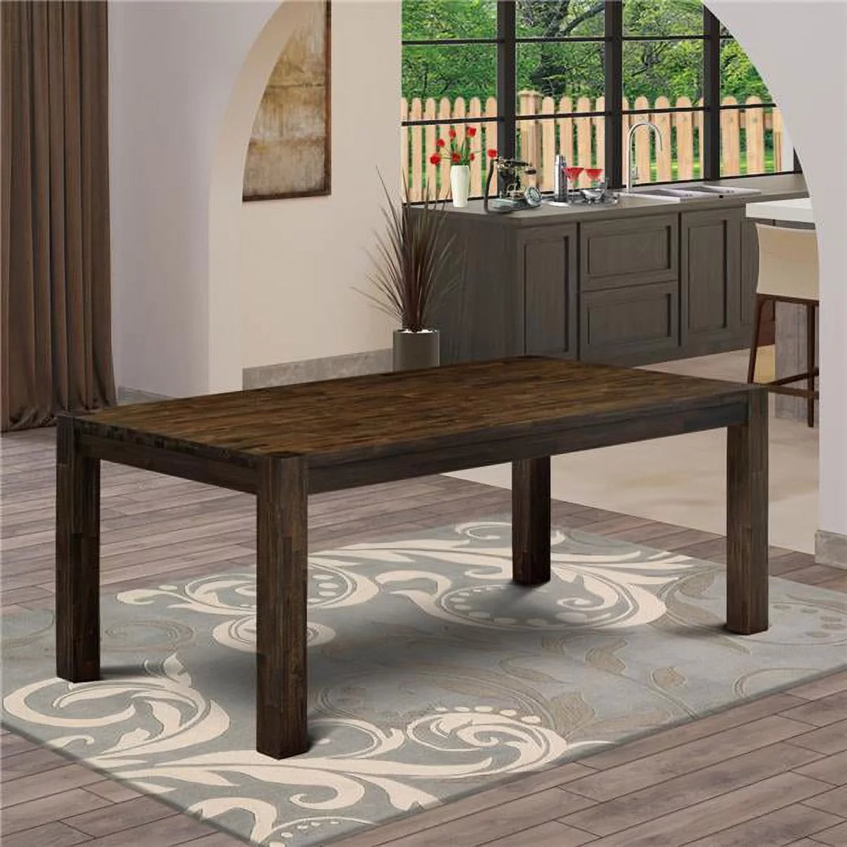 Distressed Jacobean Asian Wood Rectangular Dining Table with Wooden Legs F7703