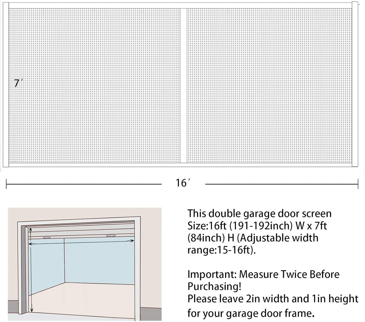 16x7Ft White Magnetic Closure Fiberglass Mesh Screen Door B6915