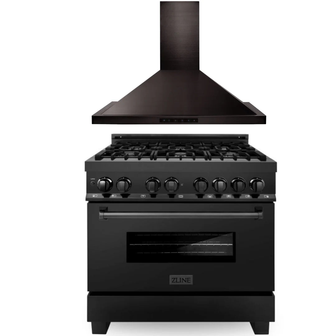 2 Piece Black Stainless Steel Dual Fuel Range & Range Hood Y586401