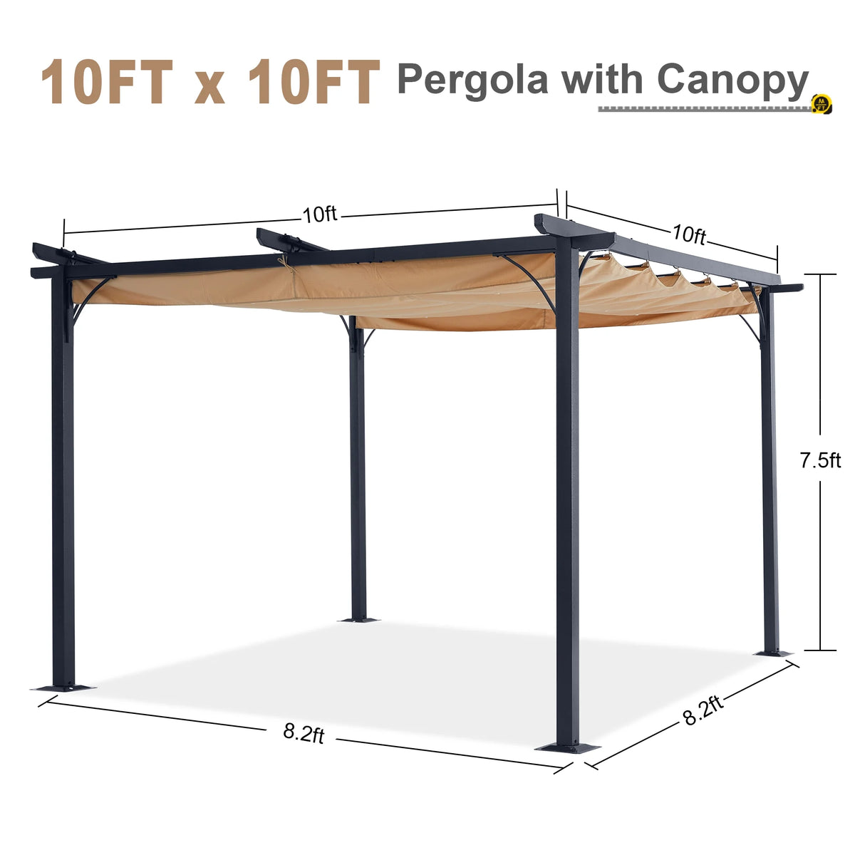 Beige 10x10 Retractable Shade Patio Gazebo Pergola T83039