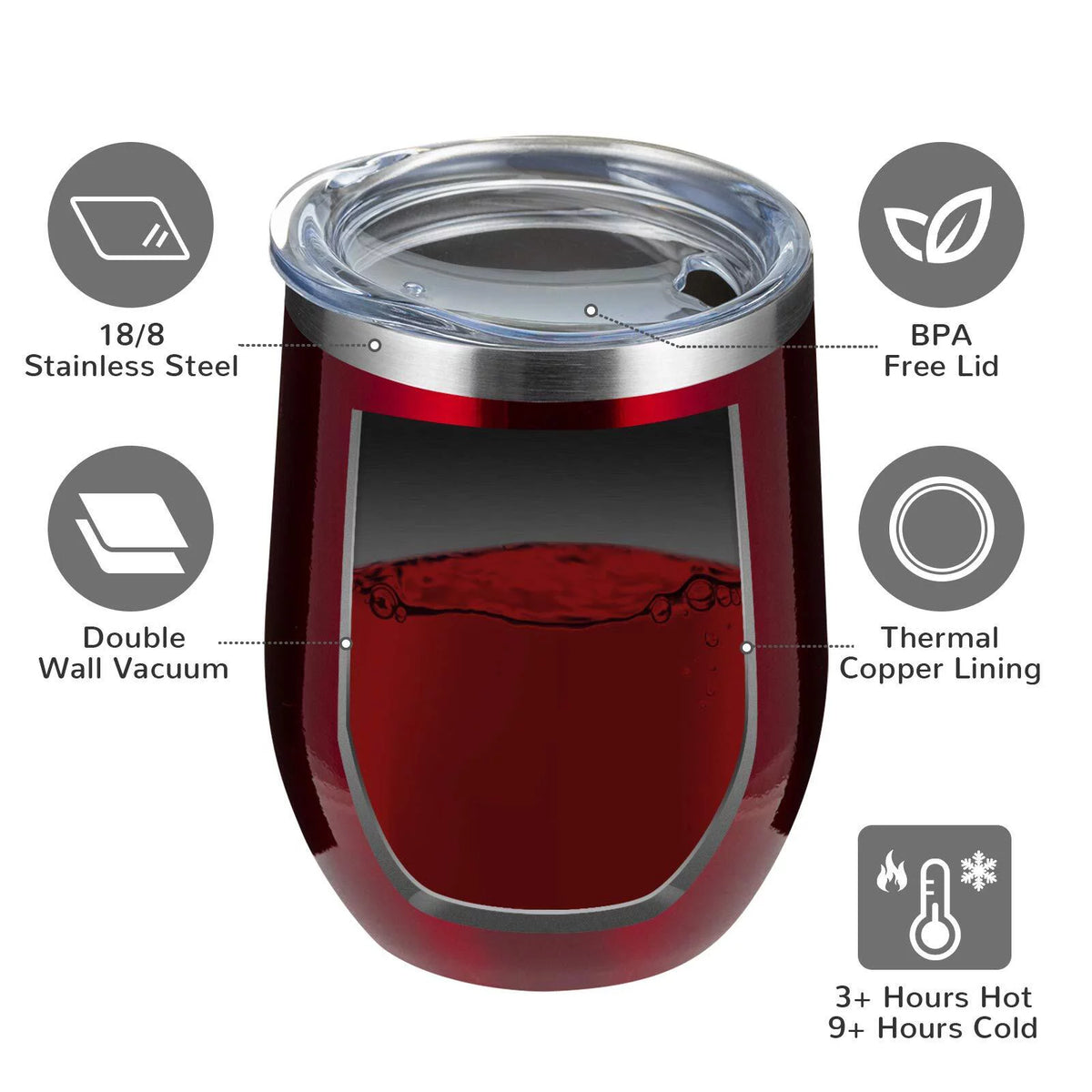 12oz 8 Pack Insulated Stainless Steel Wine Tumbler with Lid and Straw P522542