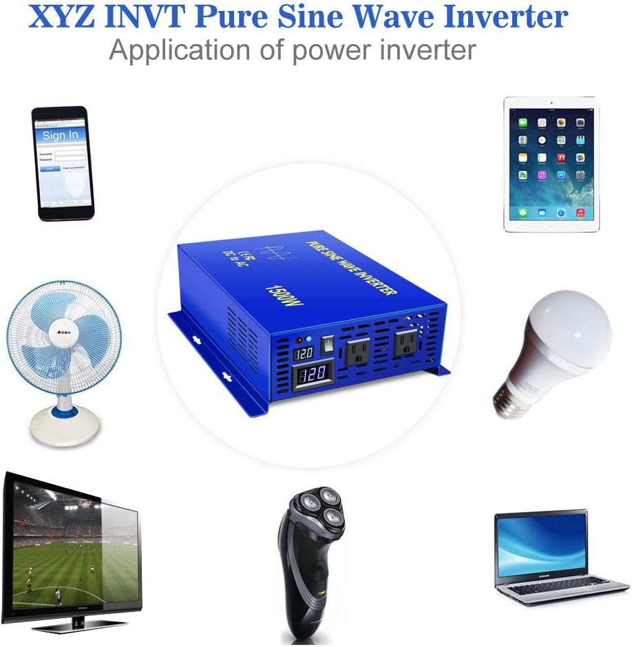 1500W Pure Sine Wave Power Inverter 12V DC to 110V 120V AC L7655
