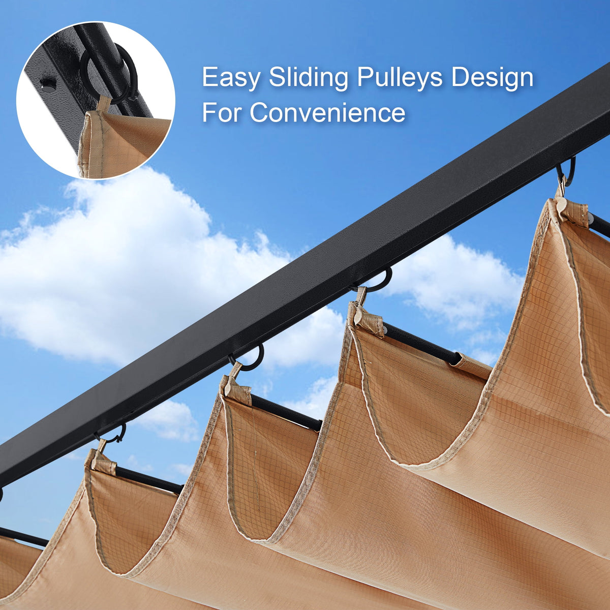 Beige 10x10 Retractable Shade Patio Gazebo Pergola T83039