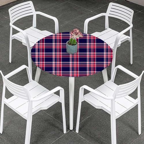 Multicolor Elastic Fitted Round Tablecloth Plaid Fits 45"-50" Diameter Tables A5008