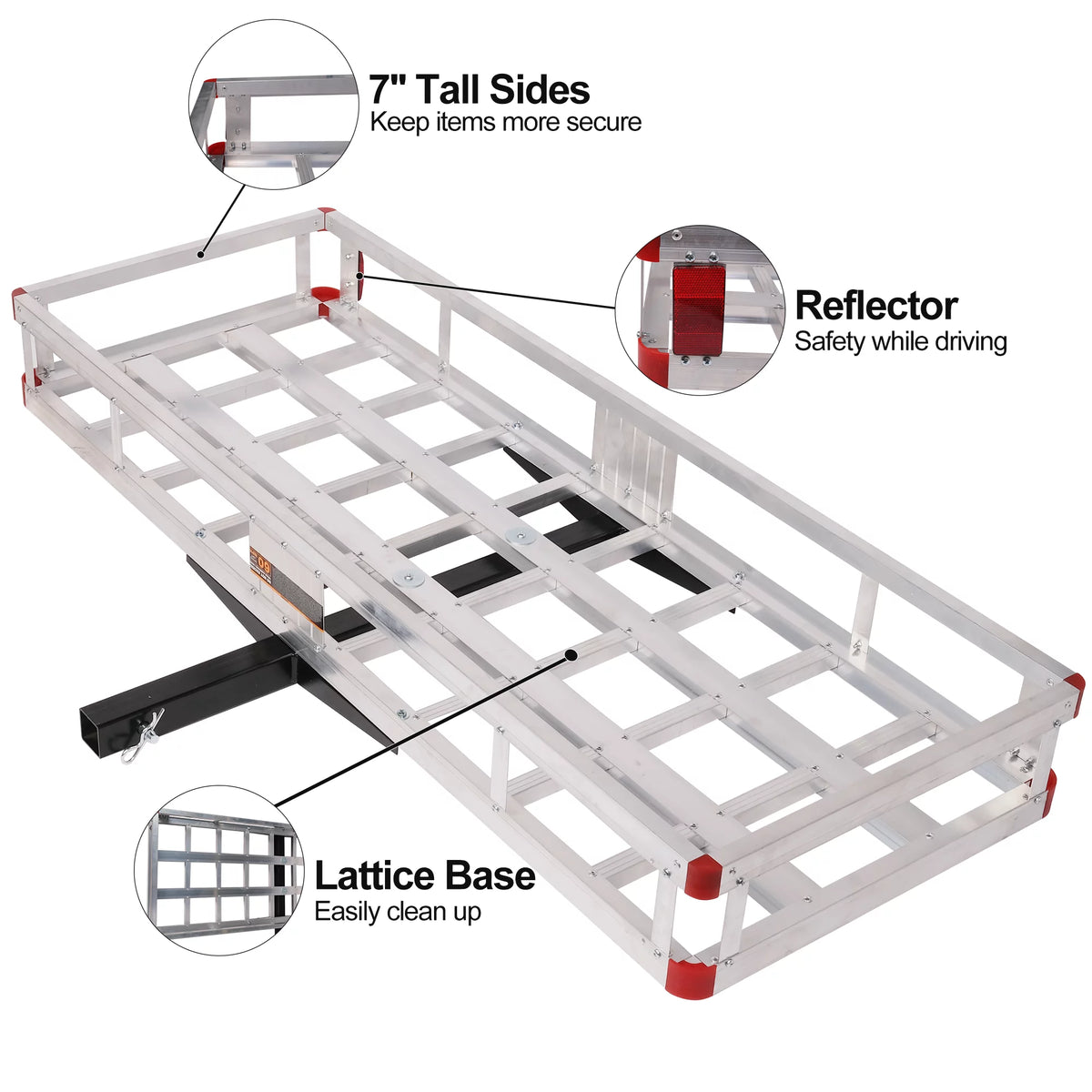 Aluminum Hitch Mounted Cargo Carrier with High Side Rails for 2" Receiver A362