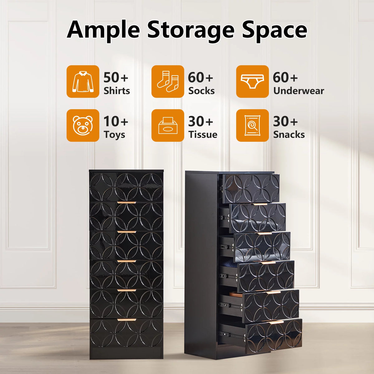 Black 6 Drawer Dresser U47016