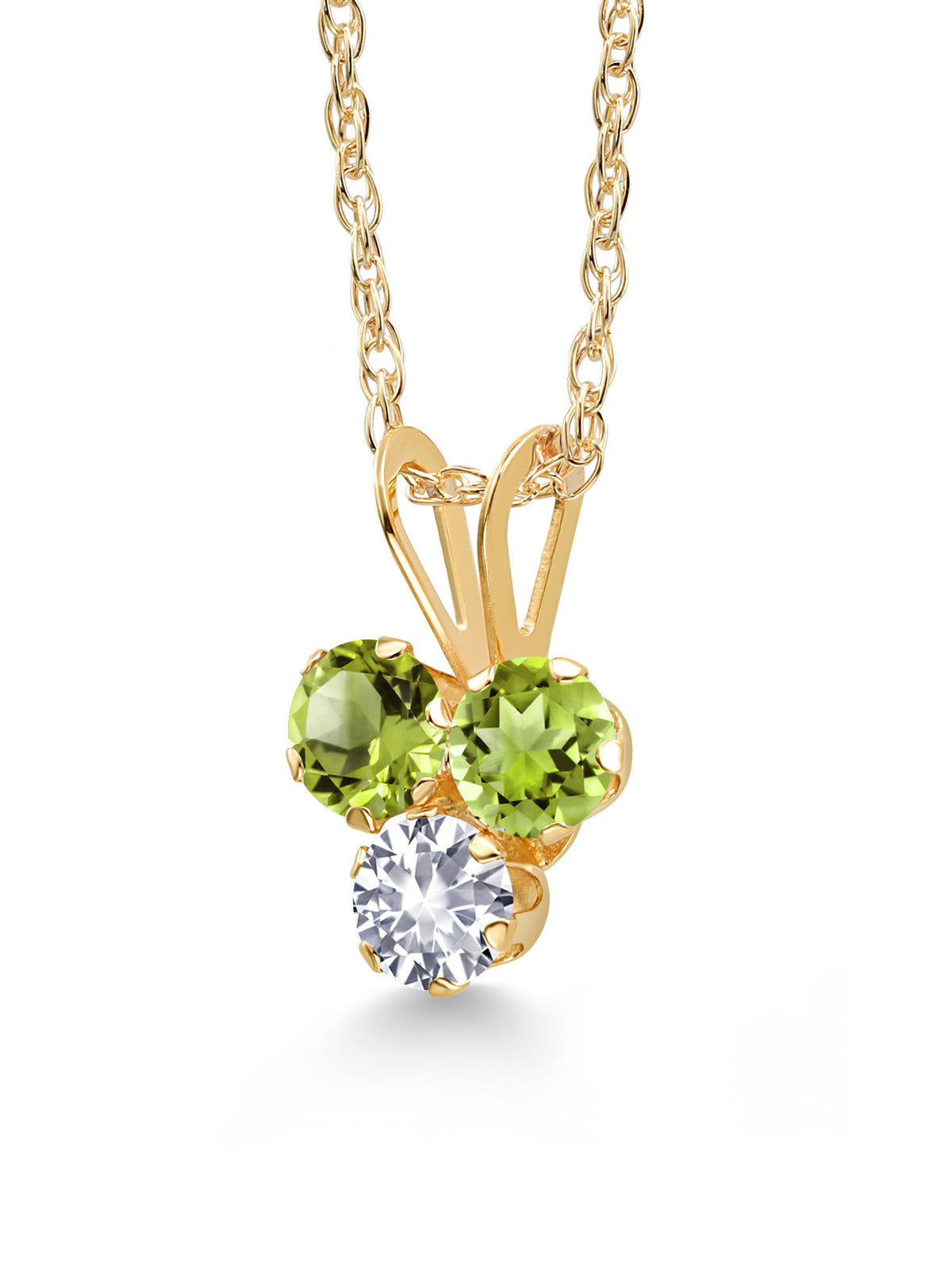 14K Yellow Gold Green Peridot and White Created Sapphire 3-Stone Pendant Necklace X329545