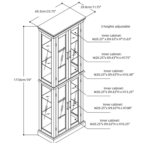 Oak Glass Display Cabinet with Lighted Mirrored Back Panel and Adjustable Shelves E24683
