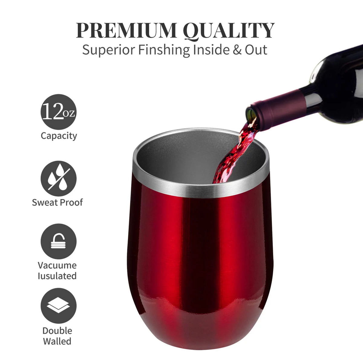 12oz 8 Pack Insulated Stainless Steel Wine Tumbler with Lid and Straw P522542
