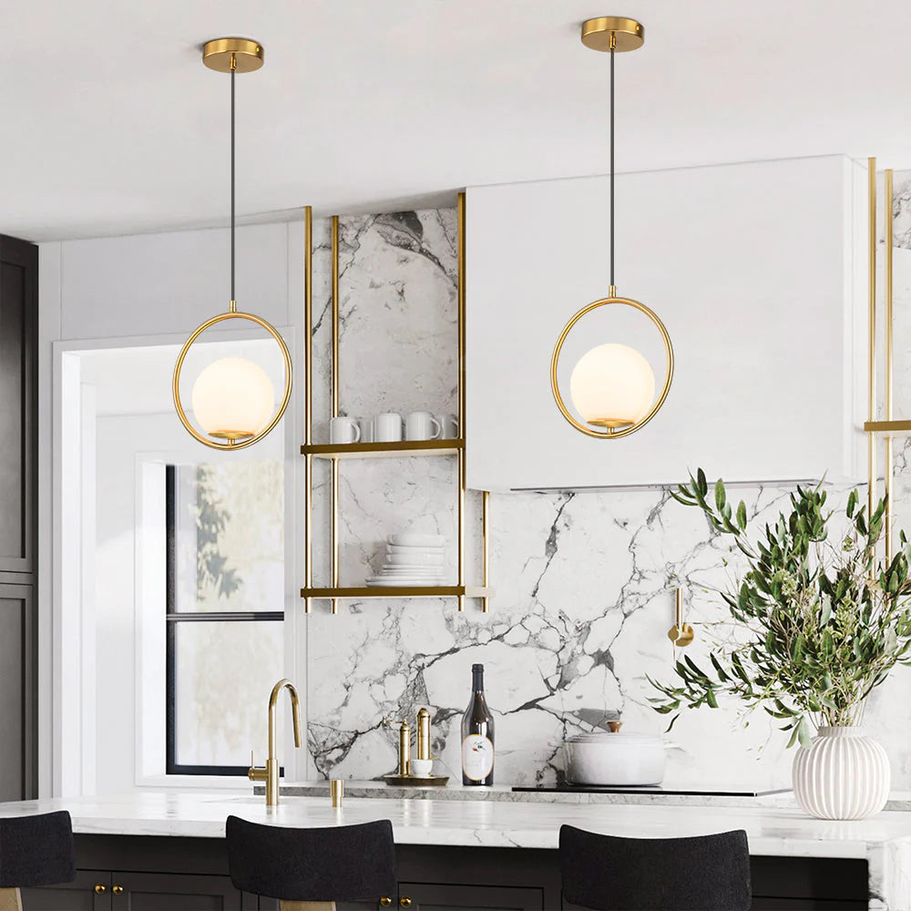 1-Light Globe Glass Geometric Pendant H9439