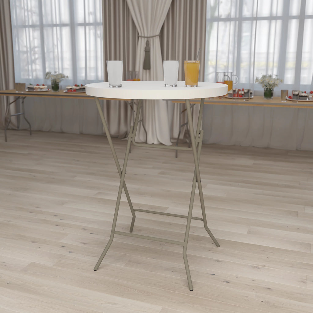 Round White Plastic Bar Height Folding Event Table I67740
