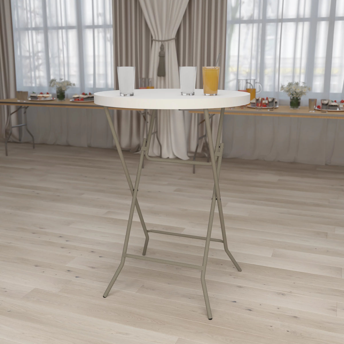 Round White Plastic Bar Height Folding Event Table I67740
