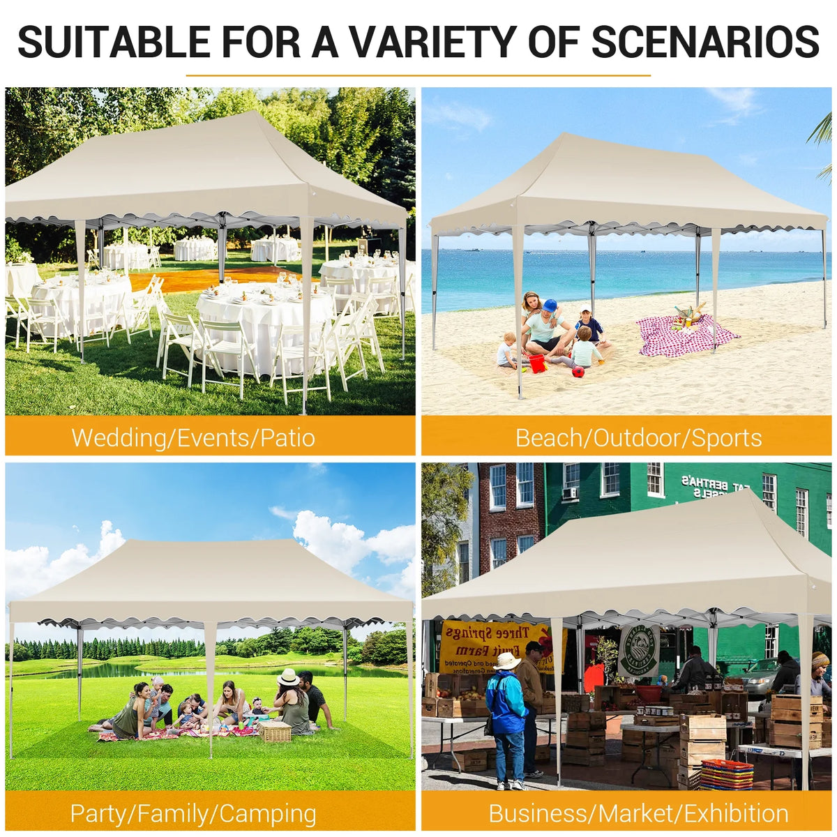 10' x 20' Pop up Canopy Tent with 6 Removable Sidewalls & Carry Bag H100