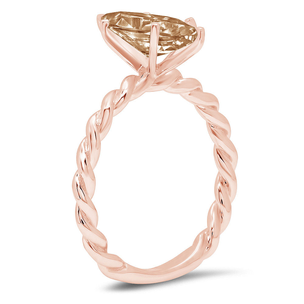 18k Rose Gold Champagne Simulated Diamond Marquise Cut Ring K398