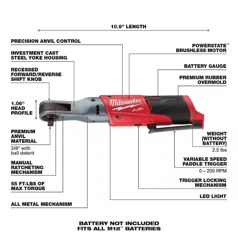 12V Lithium-Ion Brushless Cordless 3/8in. Ratchet & Extended Reach Ratchet W72291