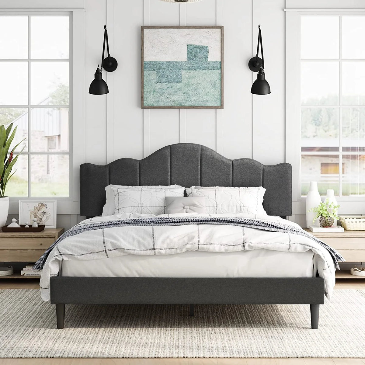 3-Piece Upholstered Bed Frame and 2 Nightstand Z727