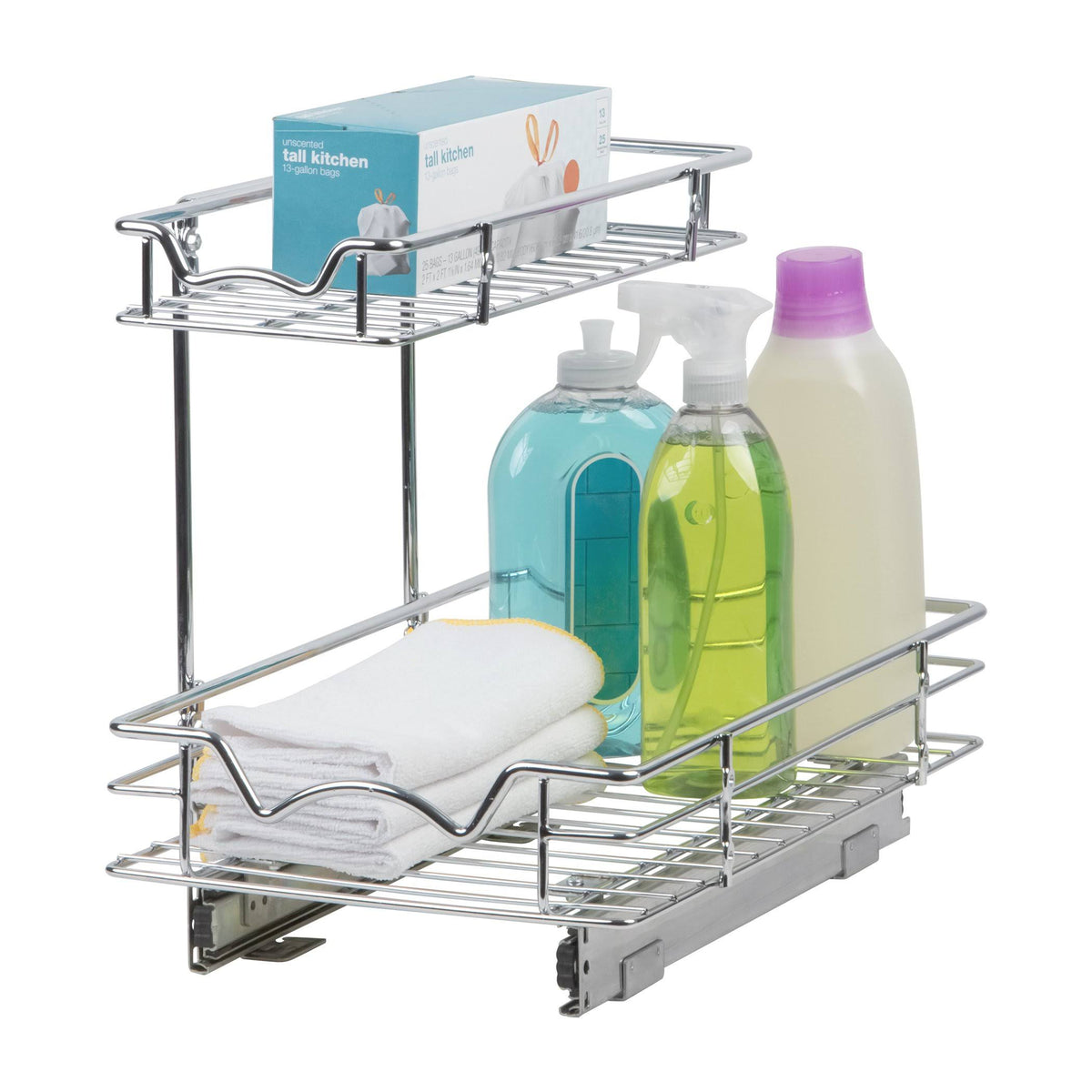 Silver Two Tier Sliding Under Cabinet Organizer C3625