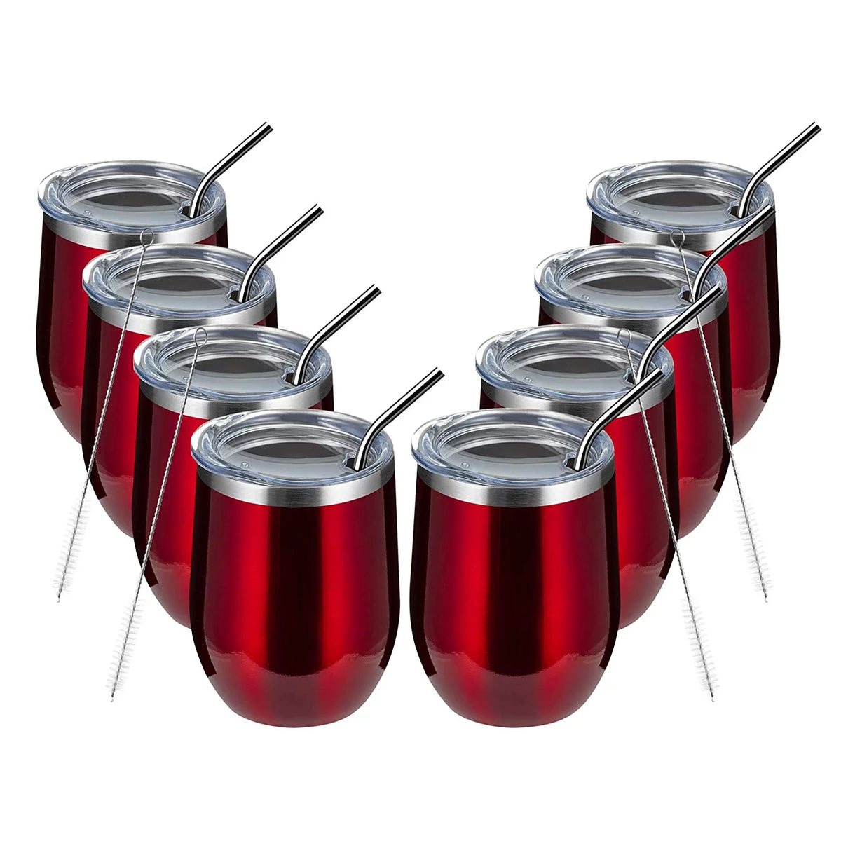 12oz 8 Pack Insulated Stainless Steel Wine Tumbler with Lid and Straw P522542