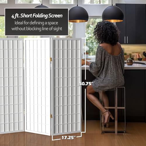 White 3 Panels 4 ft. Short Window Pane Shoji Screen E319