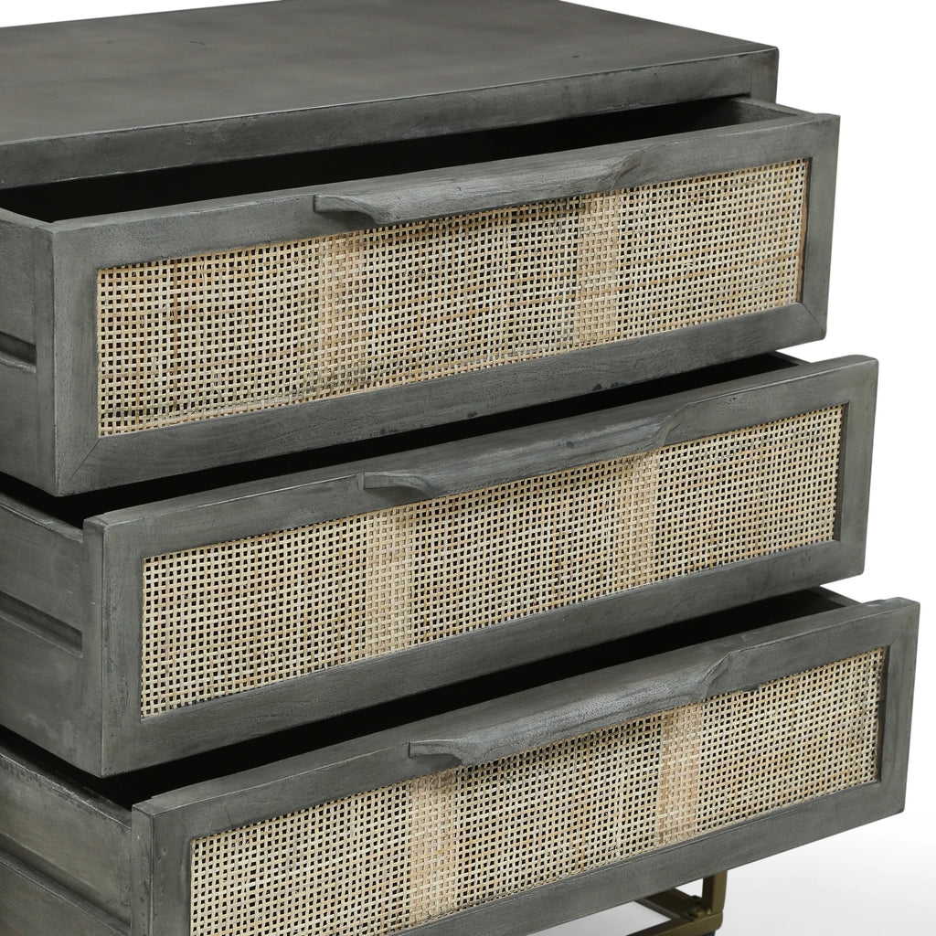 Mango Wood and Wicker 3 Drawer Cabinet G7745