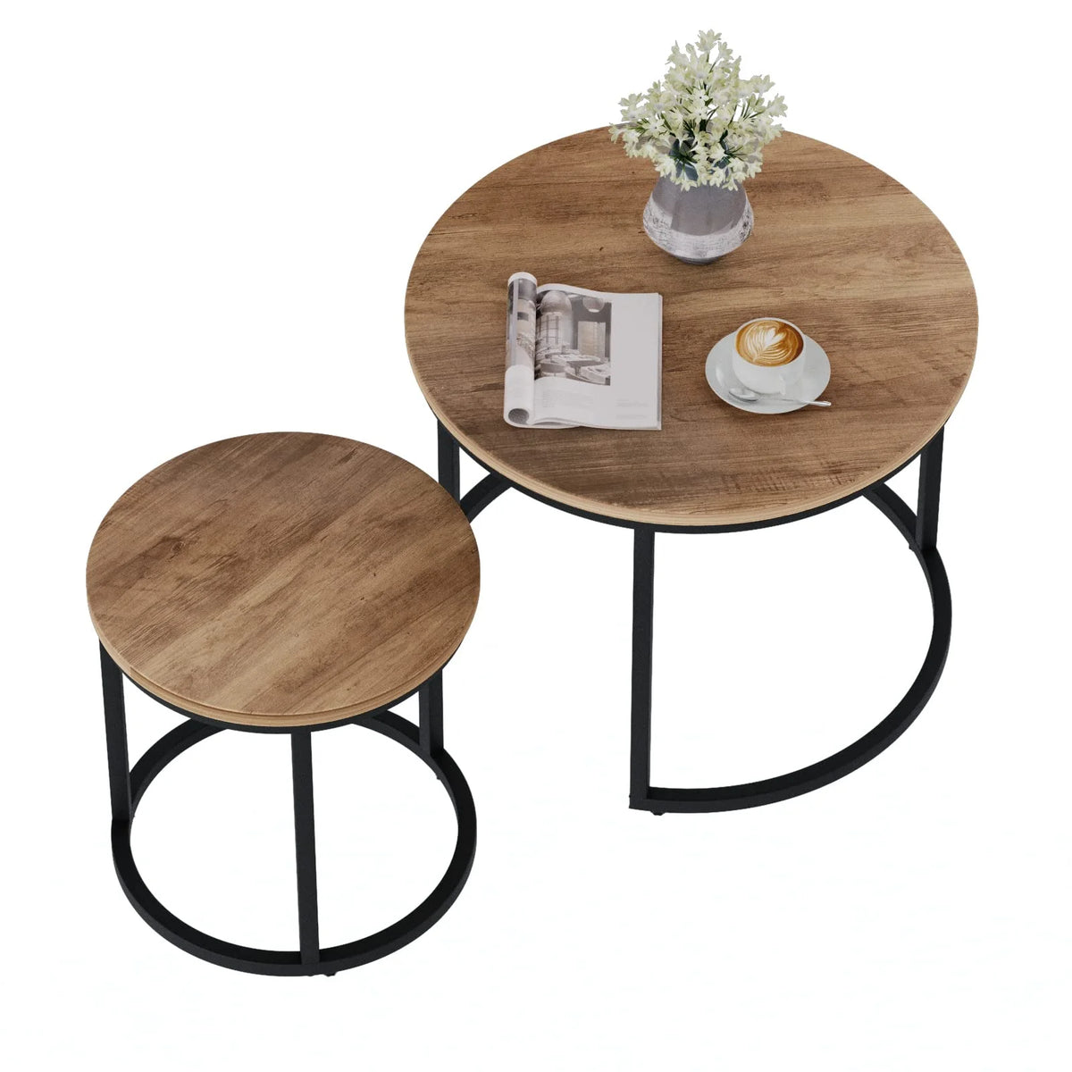 Round Nesting Coffee Table Set Metal Frame Brown K999