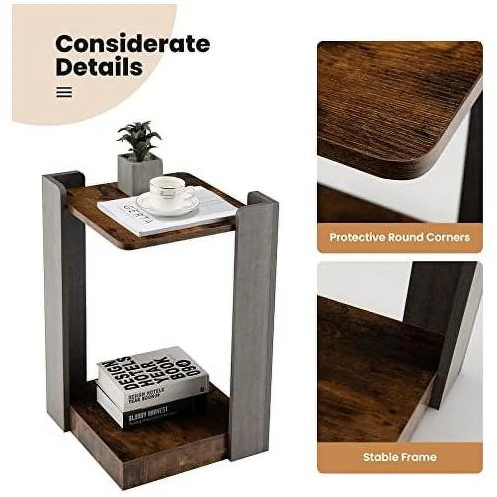 2-Tier Square Side Table with Open Storage Shelf Y79100