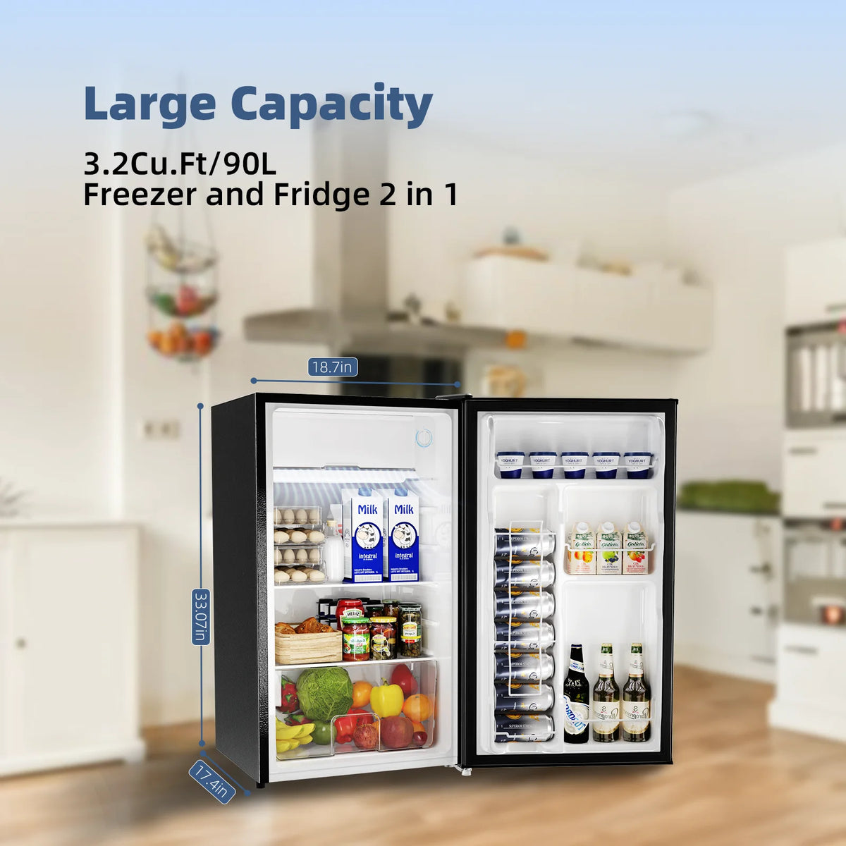Black 3.2 Cu.Ft Mini Fridge with Reversible Door T89697