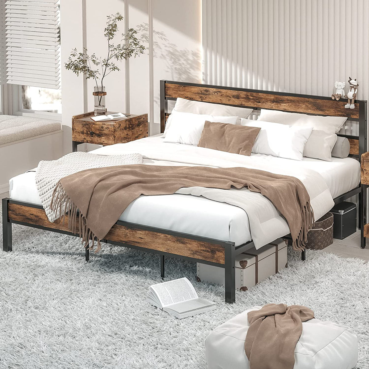 California King Rustic Brown Metal Bed Frame J38379