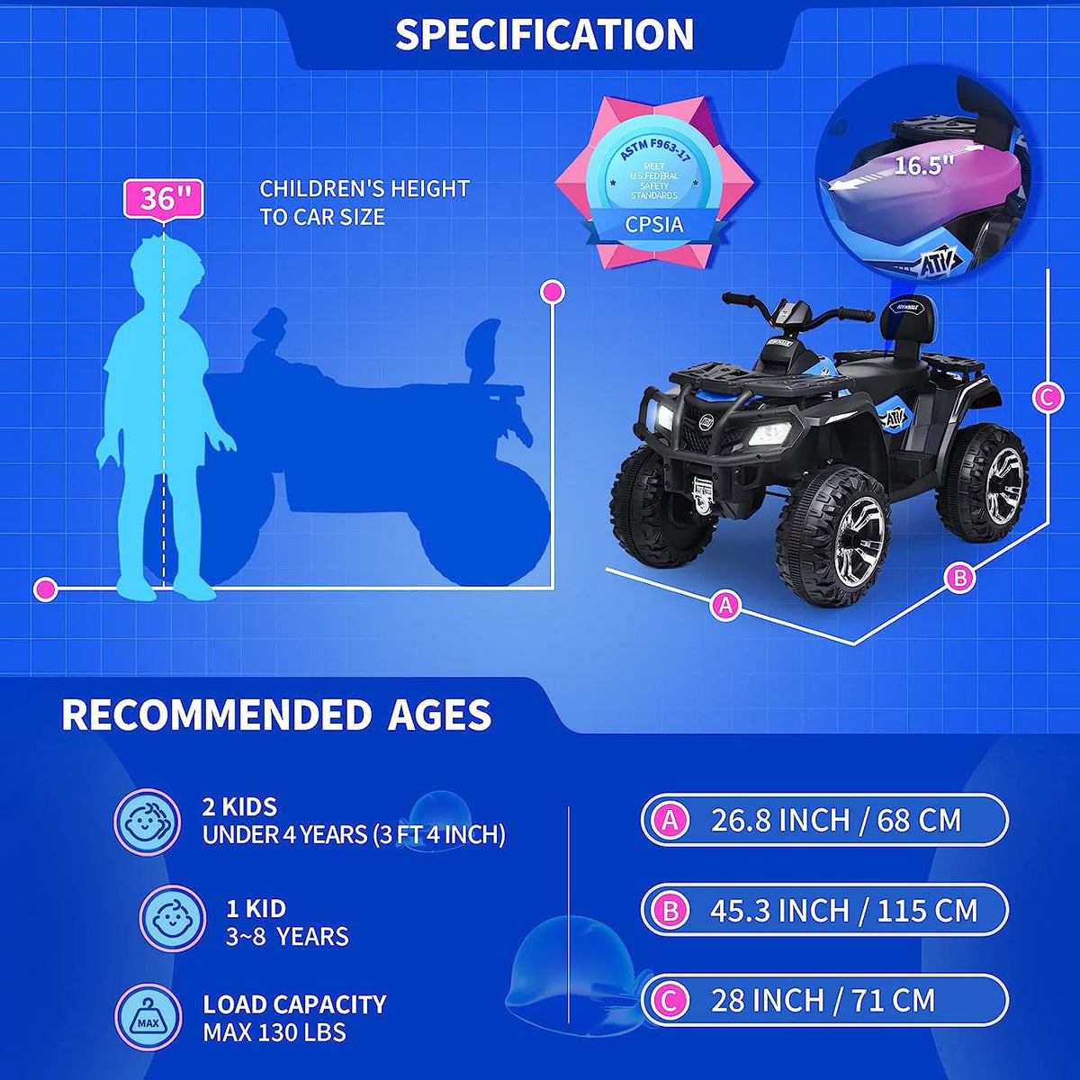 24V Kids Ride on ATV 4WD 2 Seater Quad 4-Wheeler V6977