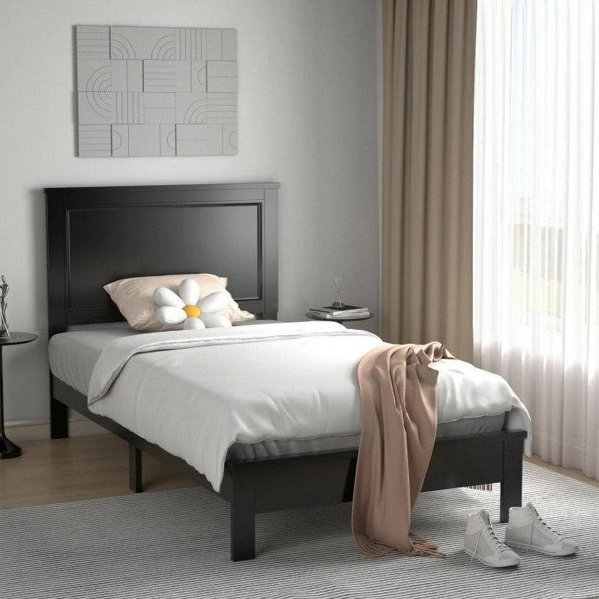 Twin Size Wooden Platform Bed in Black G97495
