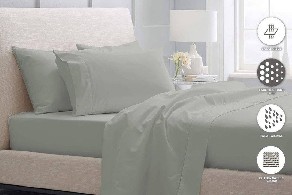 King Size Gray Cotton Duvet Cover Set with 4 Pillow Shams O47122