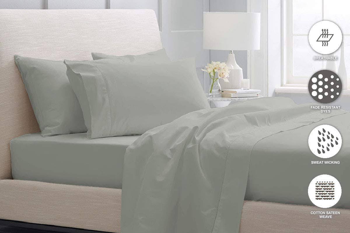 King Size Gray Cotton Duvet Cover Set with 4 Pillow Shams O47122