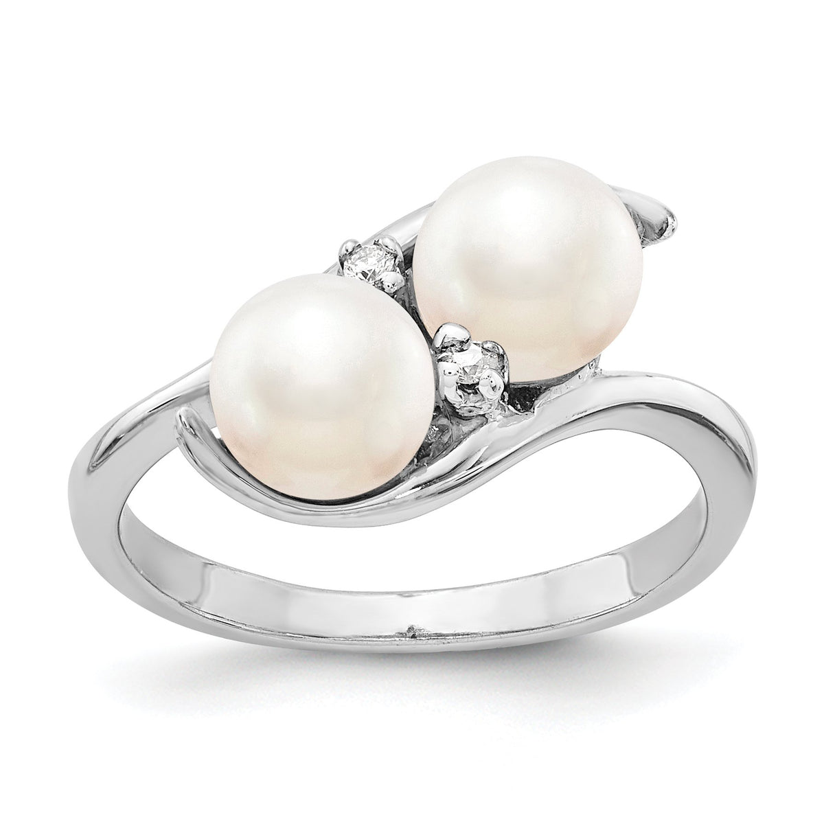 14k White Gold 6mm Black Cultured Pearl Diamond Ring D229