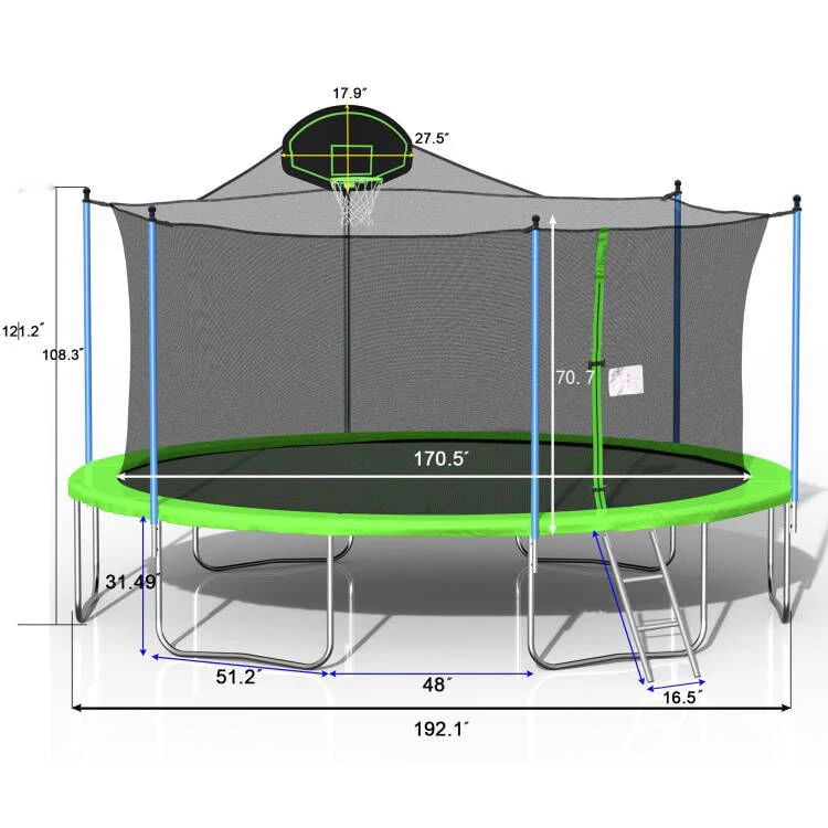 16 FT Trampoline with Basketball Hoop, Enclosure, Waterproof Mat and Ladder E95783