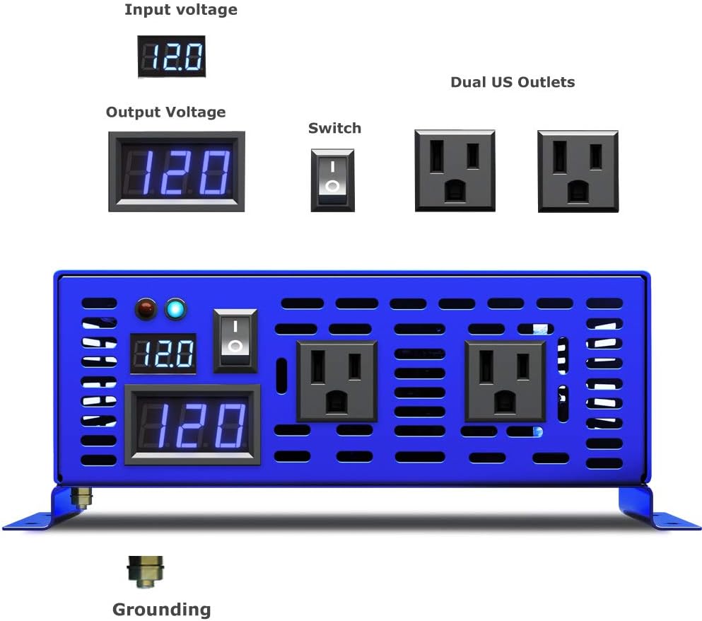 1500W Pure Sine Wave Power Inverter 12V DC to 110V 120V AC L7655