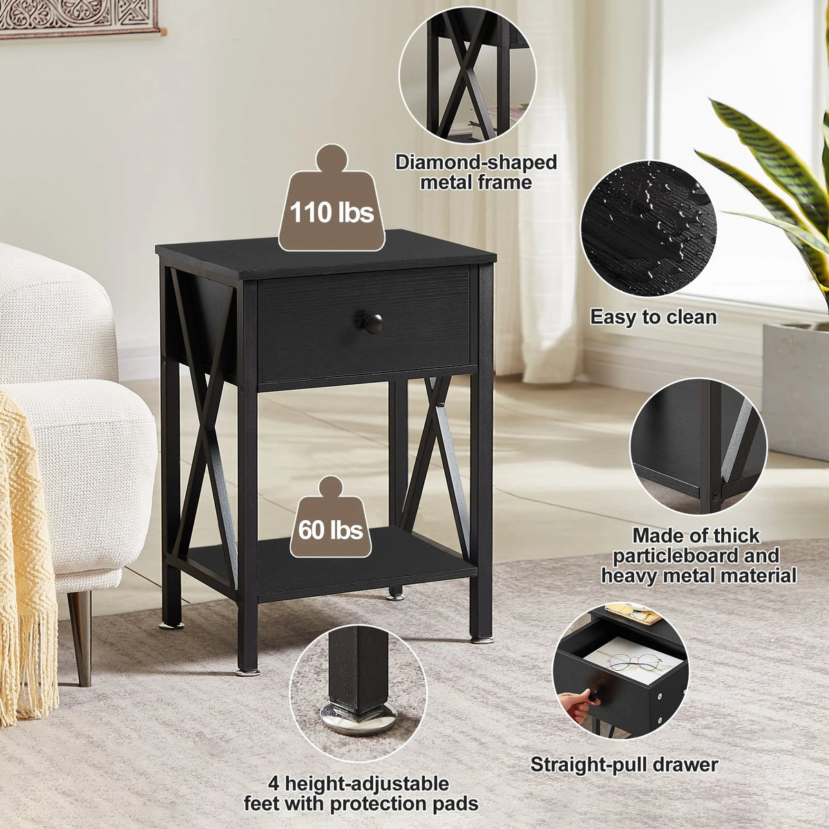 3-Piece Upholstered Bed Frame and 2 Nightstand Z727