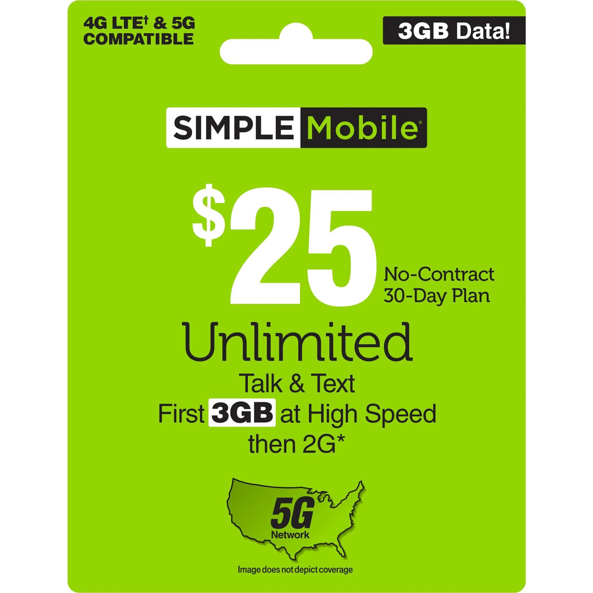 $25 Unlimited Talk & Text 30-Day Prepaid Plan (3GB at high speeds) D29052