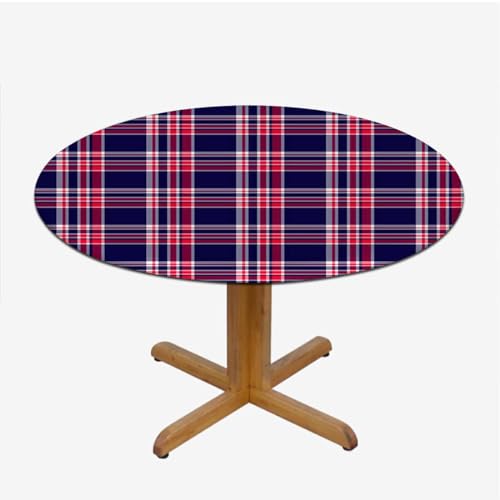 Multicolor Elastic Fitted Round Tablecloth Plaid Fits 45"-50" Diameter Tables A5008