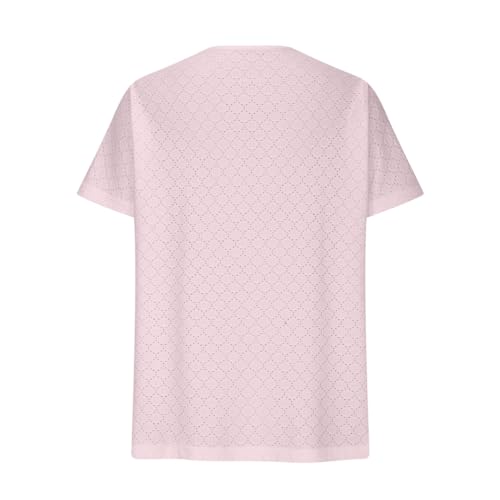 Breathable Eyelets Blouses V Neck Short Sleeve Soft Textured Tunic Tops P85366