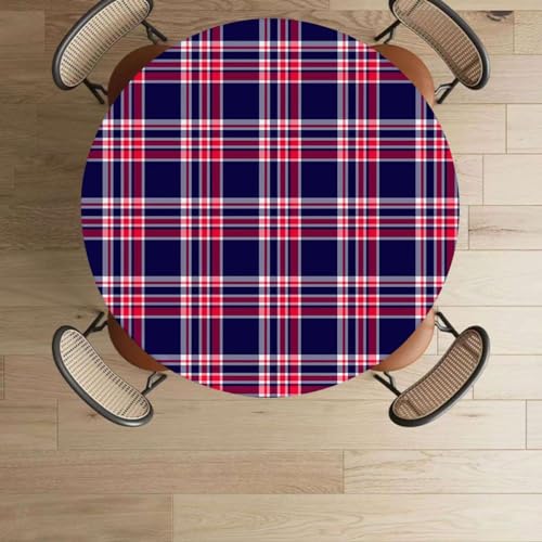 Multicolor Elastic Fitted Round Tablecloth Plaid Fits 45"-50" Diameter Tables A5008