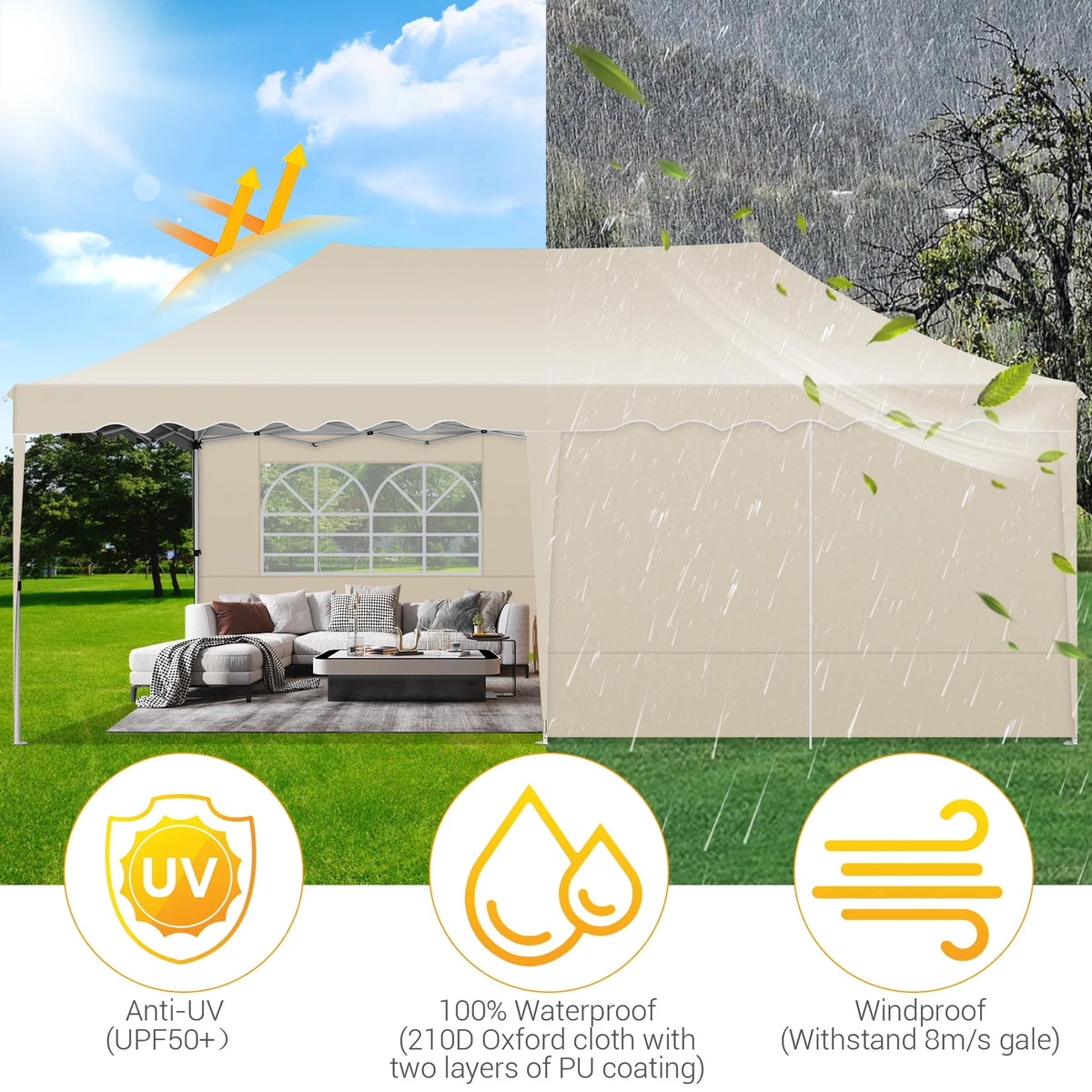 10' x 20' Pop up Canopy Tent with 6 Removable Sidewalls & Carry Bag H100