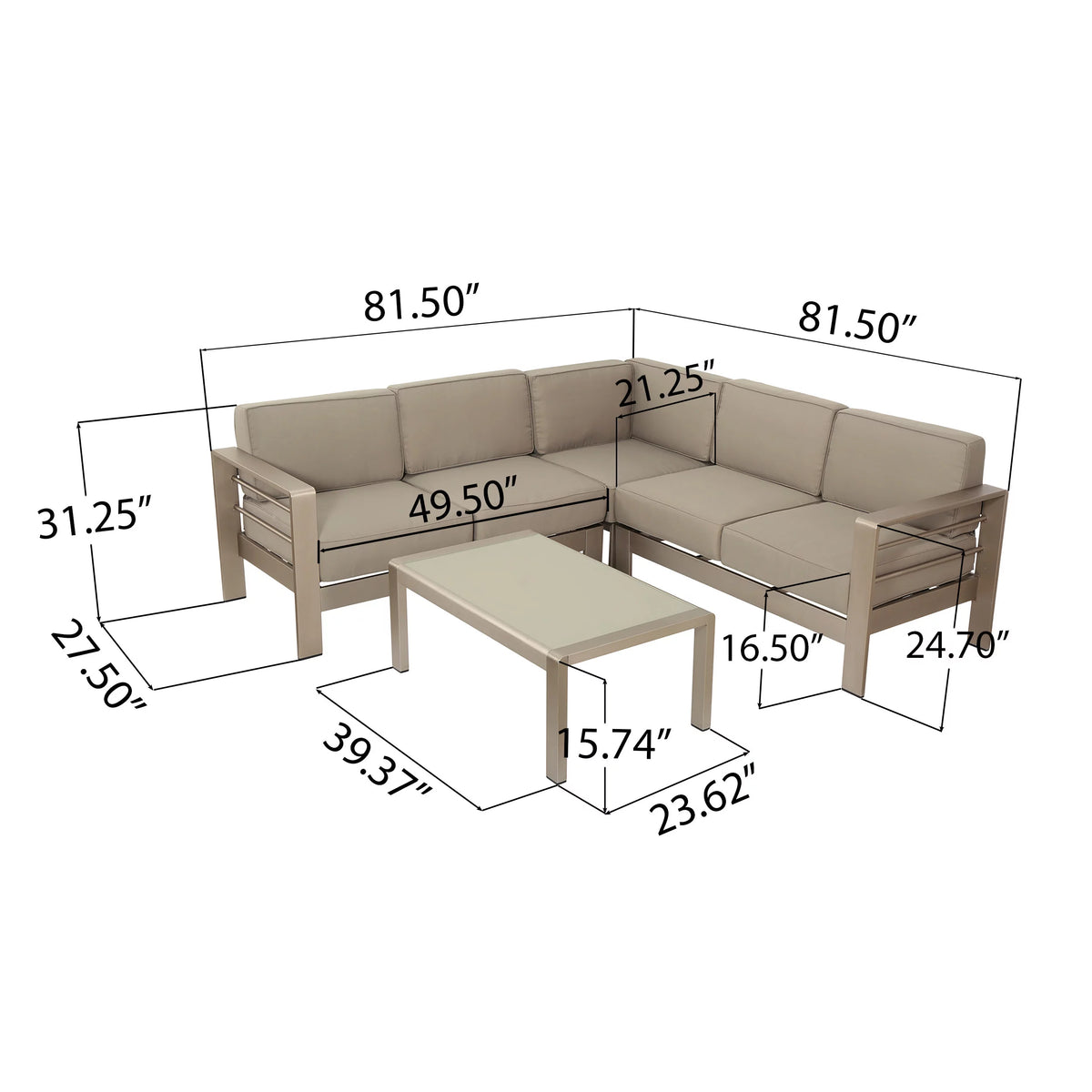 Khaki Fabric 4-Piece Outdoor Sectional Sofa Set Z373