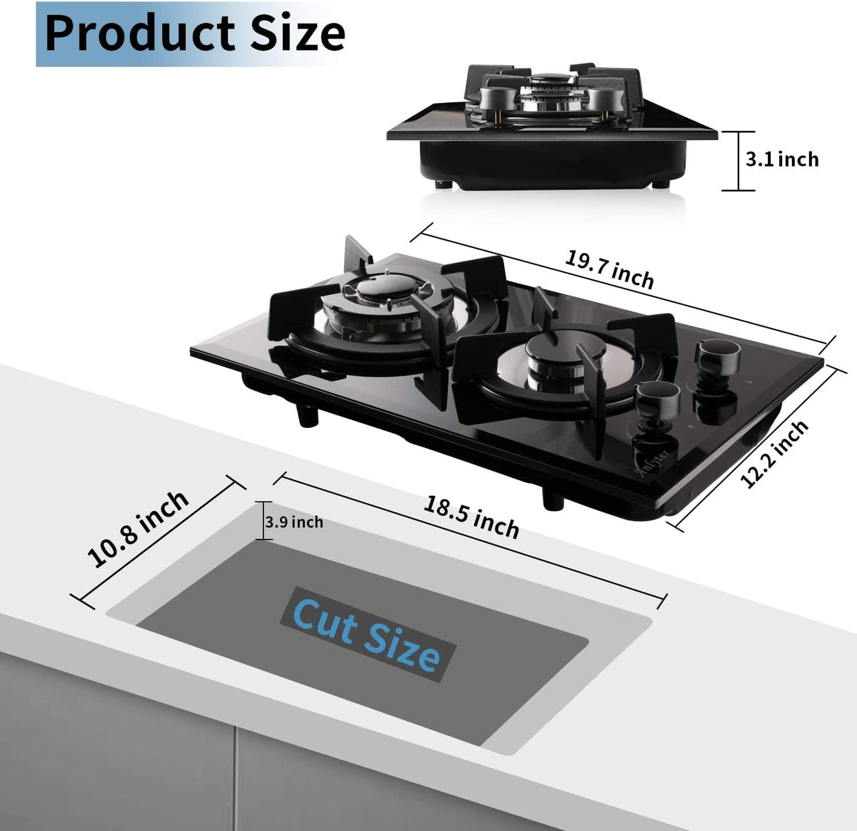 12 Inch 2 Burner Drop-In Gas Cooktop with Thermocouple Protection Z520916